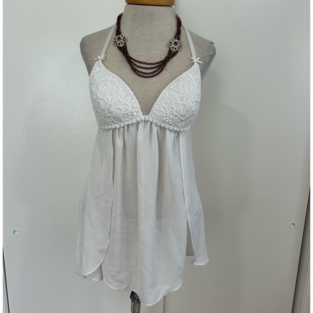 Linea Donatella Sexy Racer Back Embroidered Padded Chest BabyDoll Top